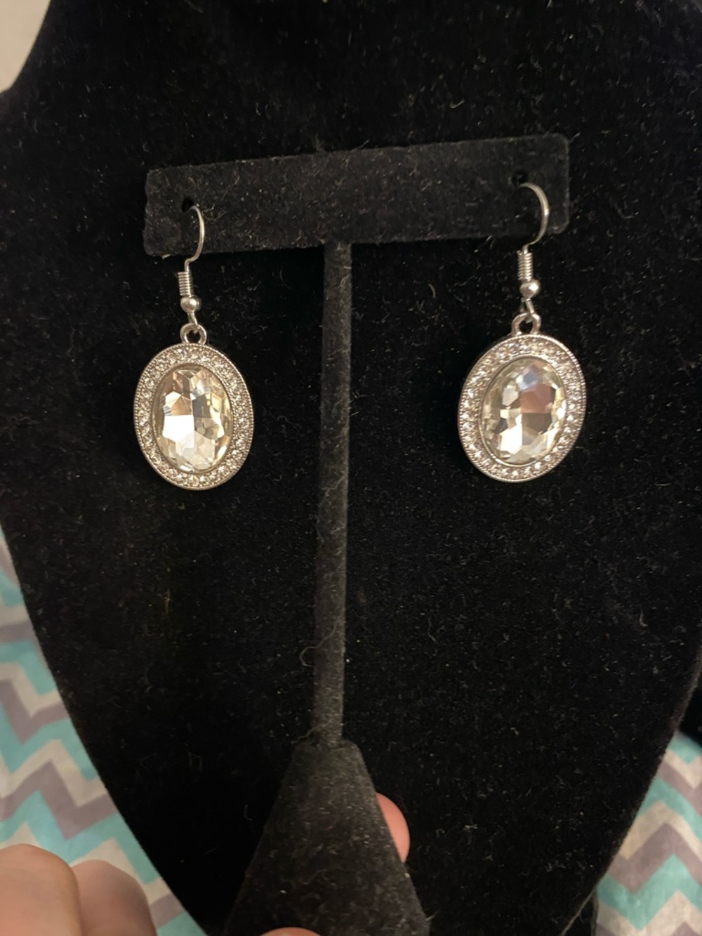 David's Bridal Clear Crystal Oval Drop Earrings - Silver